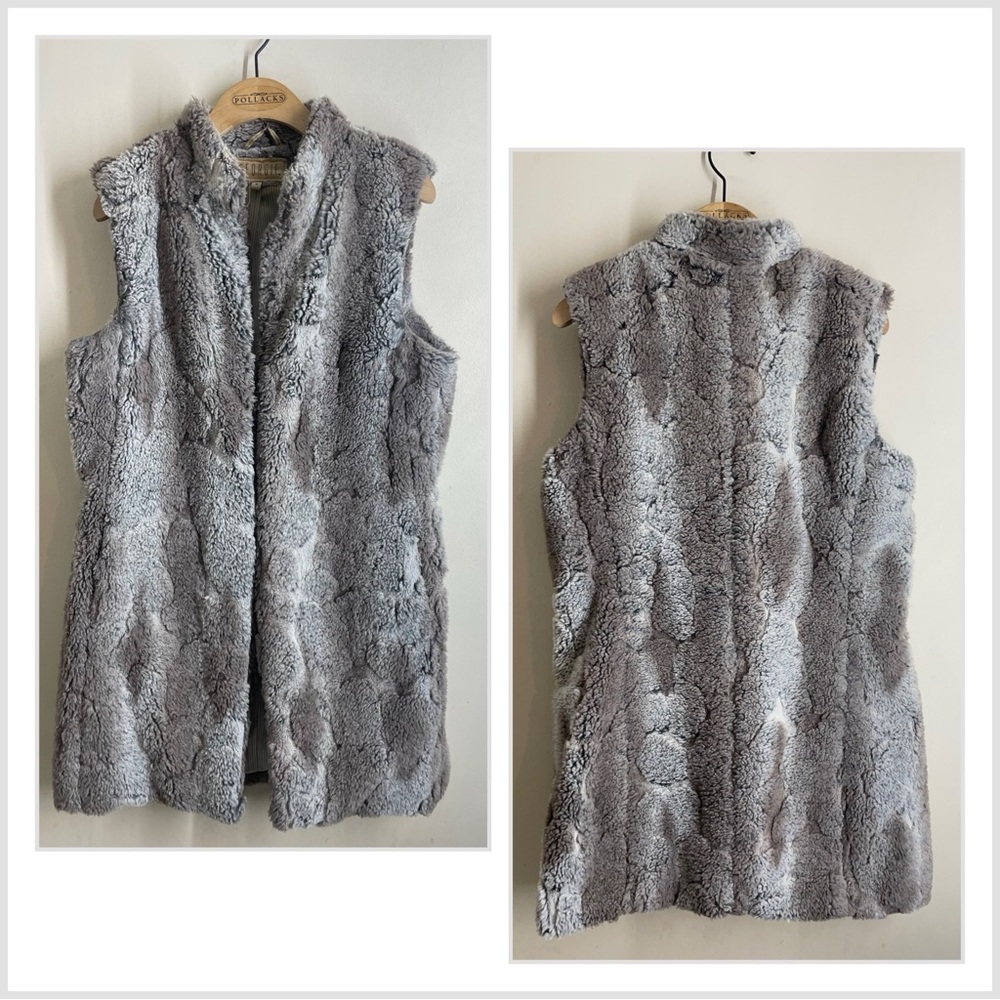 GEORGIE Faux Fur Vest Sz Small Grey Textured Longline